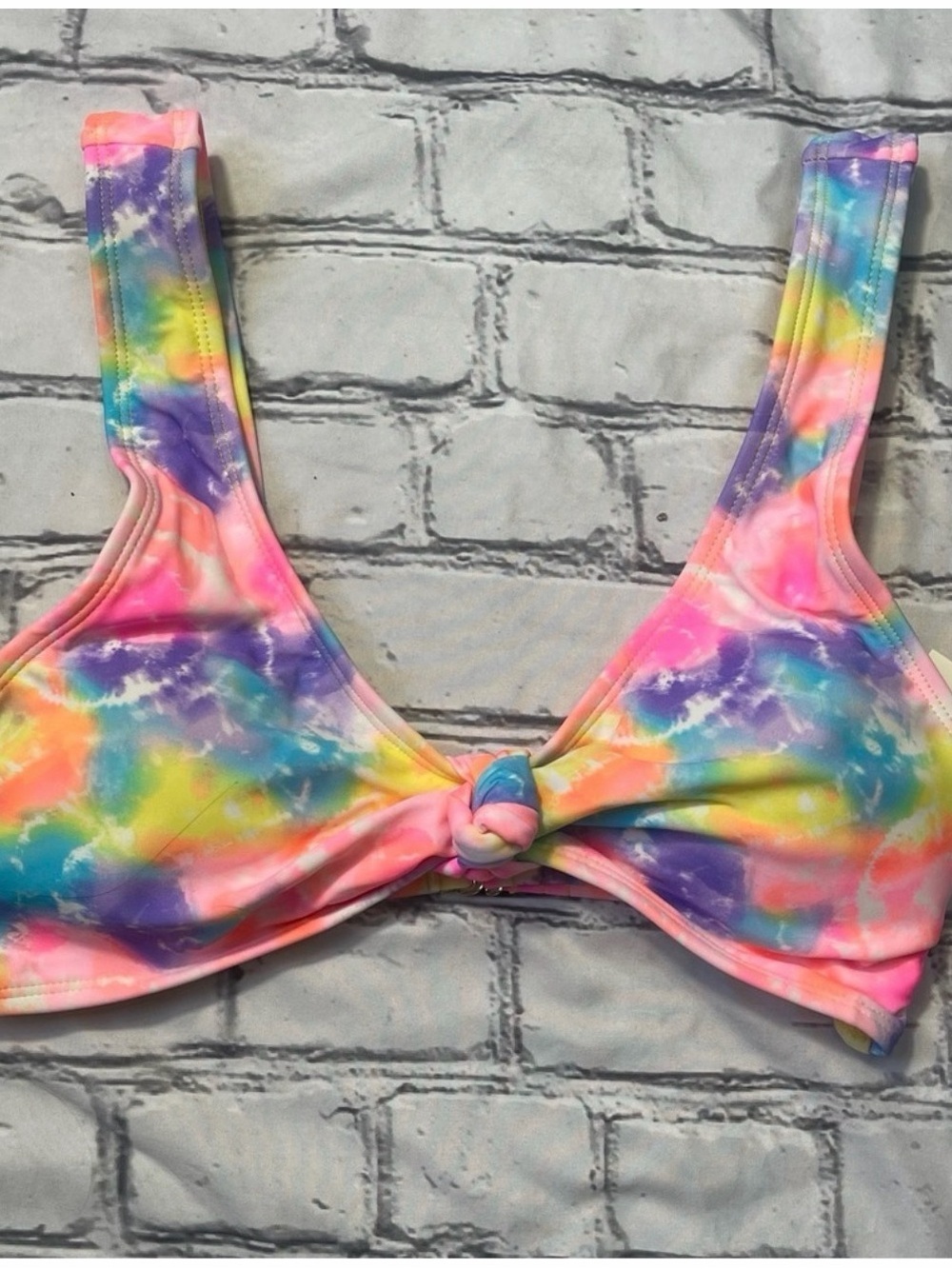 Neon Tie Dye Front Knot Bikini Top NWT - Picture 5 of 6